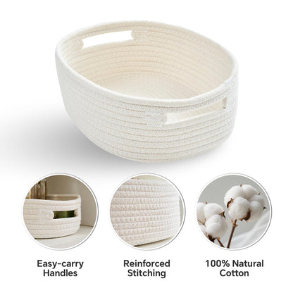 MANGATA Small Cotton Rope Woven Storage Baskets, Hamper Baskets for Gifts Empty, Decorative Storage Boxes for Shelf, Drawer, Towel, Toy, No Crease