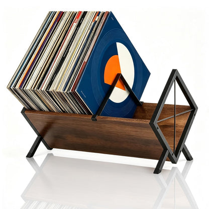 GHWMYD Vinyl Record Stand for 80-100 LPs, Metal Record Storage with Non-Slip Separator Clamp, Record Shelf Easy to Assemble