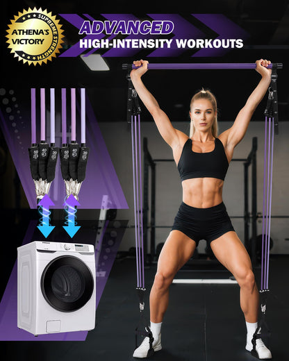 ALongSong Pilates Bar Set With 6 Latex Elastic Resistance Bands 20-180LBS or 30-240LBS & Door Anchor Pilates Equipment For Home Gym Workout Fitness