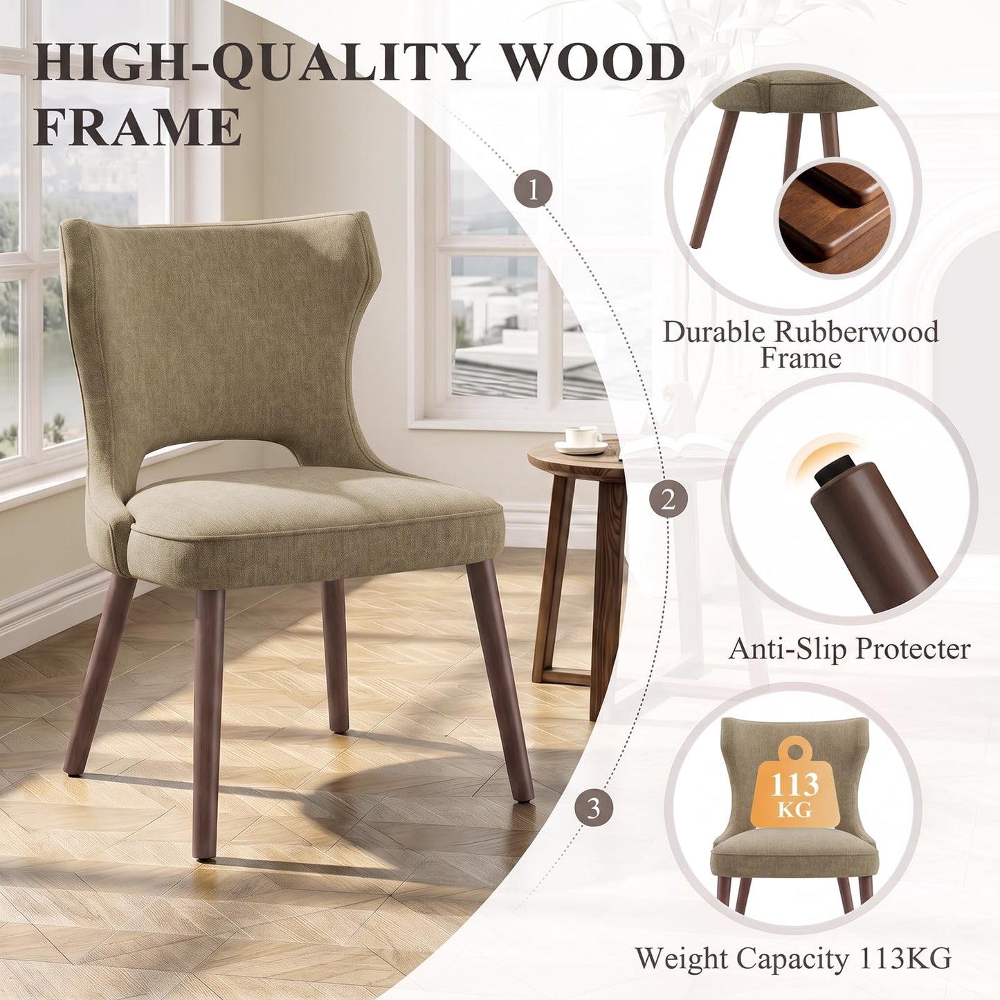 MALOL Upholstered Dining Chairs Set of 6, Dining Room Chairs with Hollow Backrest, High Back Kitchen Chairs with Solid Wood Legs, Thick Seat Cushion
