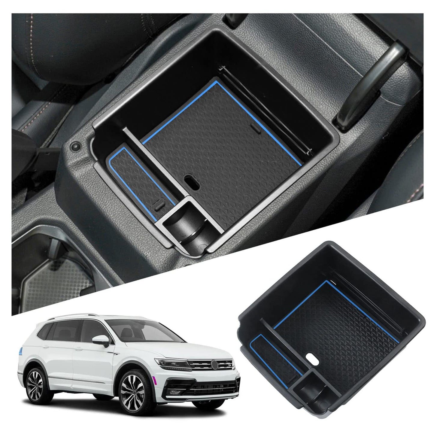 Ruiya Compatible with VW Tiguan 2 MK2 2017-2023 Centre Console Storage Box, Tiguan 2 Armrest Organiser Tray Centre Armrest Car Storage Box Centre