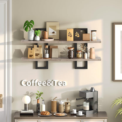 HOOBRO Floating Shelves, Wall Shelves Set of 2, Wall Mounted Storage Shelves 2-Tier, Wall Display Racks, Hanging Bathroom Shelves, for Kitchen, Living