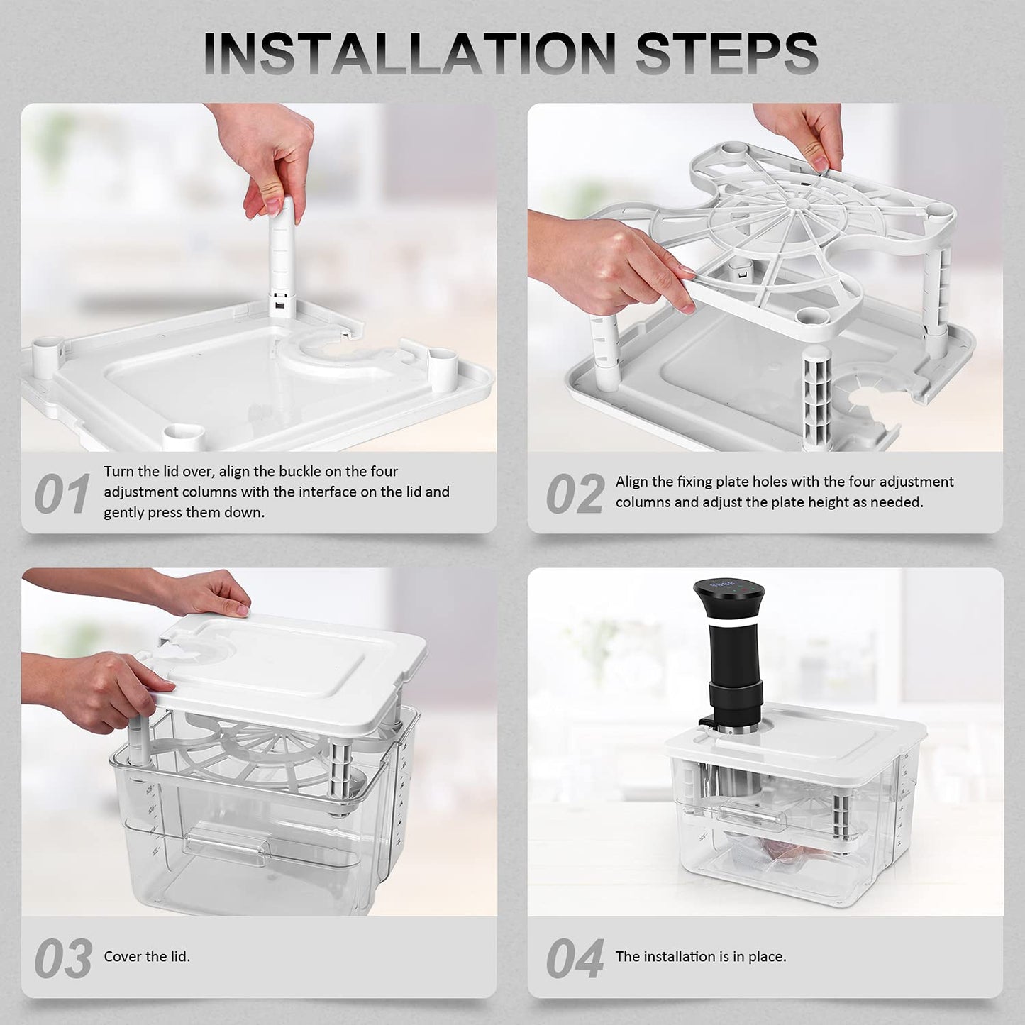7 in 1 Sous Vide Container 12L with Lid & Rack, Large Kitchen Food Storage Container Compatible with Most Sous Vide Cookers for Kitchen Sous Vide Food