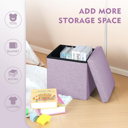 Bonlife Ottoman Storage Box - Foldable Square Footstool for Living Room, Kids Toy Chest with Lid, Multi-Use Seat & Storage.Light purple,30x30x30cm