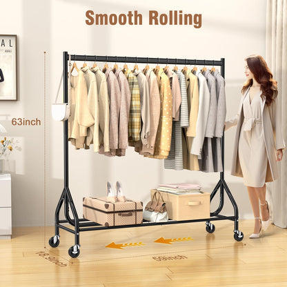 EAGMAK Heavy Duty Rolling Clothes Rail Load 180 KG (Black, 150×48×160 cm)