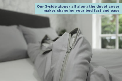 lekka EASY-CHANGE & EASY-IRON, ZIP-AROUND Duvet Cover Set for King Size Bed (Grey)