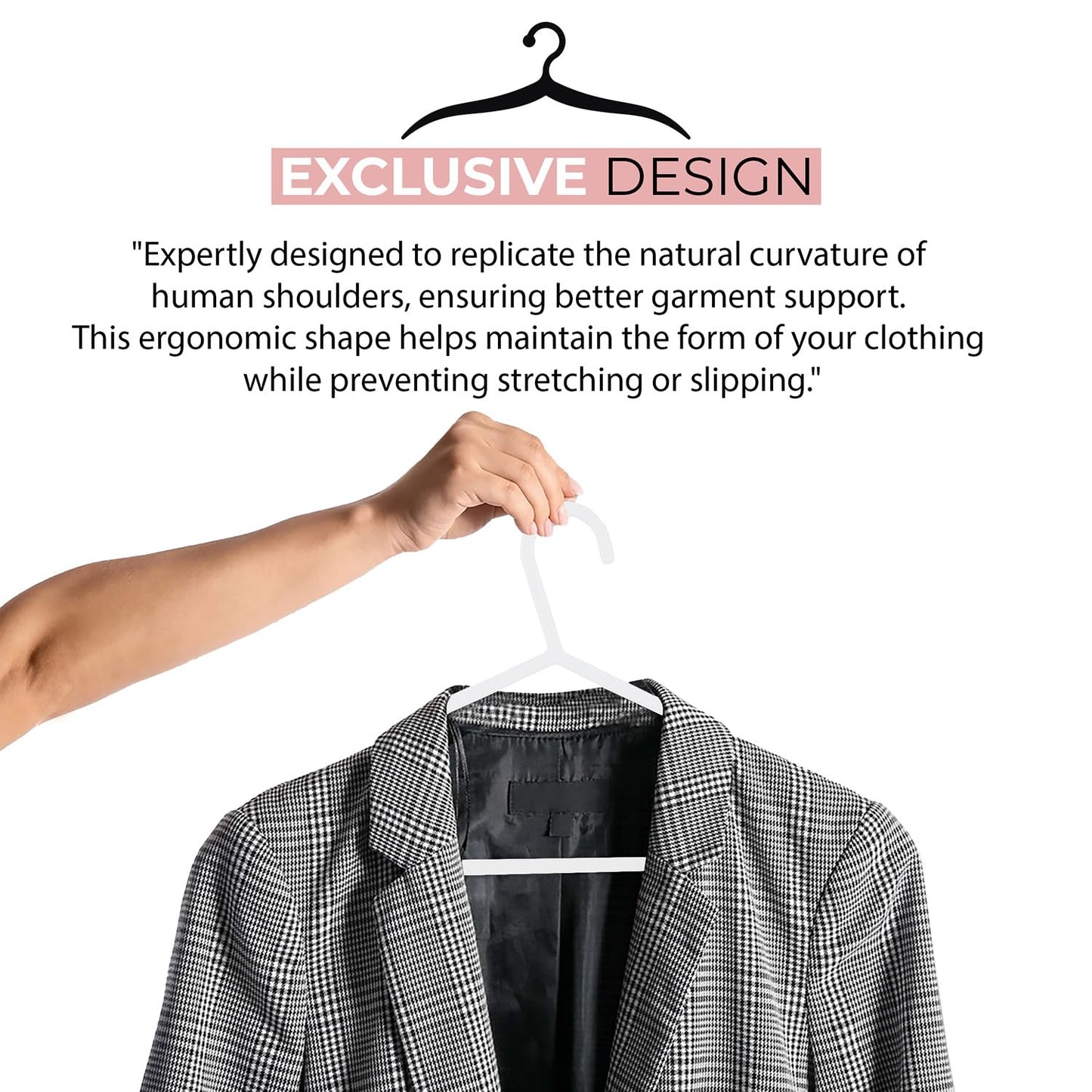 Roe Tenpo Coat Hangers, White | Adult Plastic Clothes Hangers for Clothes | Durable & Lightweight | Non-Slip, Space-Saving Design for Shirts, Jackets