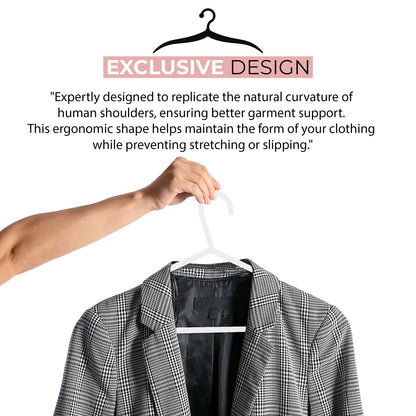 Roe Tenpo Coat Hangers, White | Adult Plastic Clothes Hangers for Clothes | Durable & Lightweight | Non-Slip, Space-Saving Design for Shirts, Jackets
