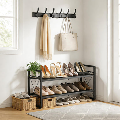 ELYKEN Expandable Shoe Rack 2 Tier, Stackable and Adjustable Height Black