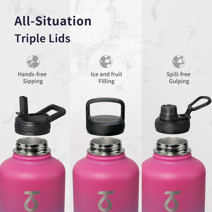 Trebo Stainless Steel Water Bottle 2L, Wide Mouth Insulated Water Bottle Double with Paracord Handle Sports Bottle Keep Cold 48 Hours Water Bottle