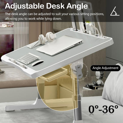 Laptop Table, Bed Tray Table Height-Adjustable Foldable Bedside Tables With Drawer Bookshelf Usb Desk Lamp And Fan Laptop Tables For Bed Sofa Couch