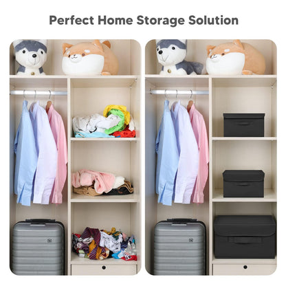 DIMJ 3 Pack Foldable Storage Boxes with Lids - Collapsible Storage Bin with Handle, Fabric Storage Basket Organiser Box for Wardrobe, Closet, Shelf