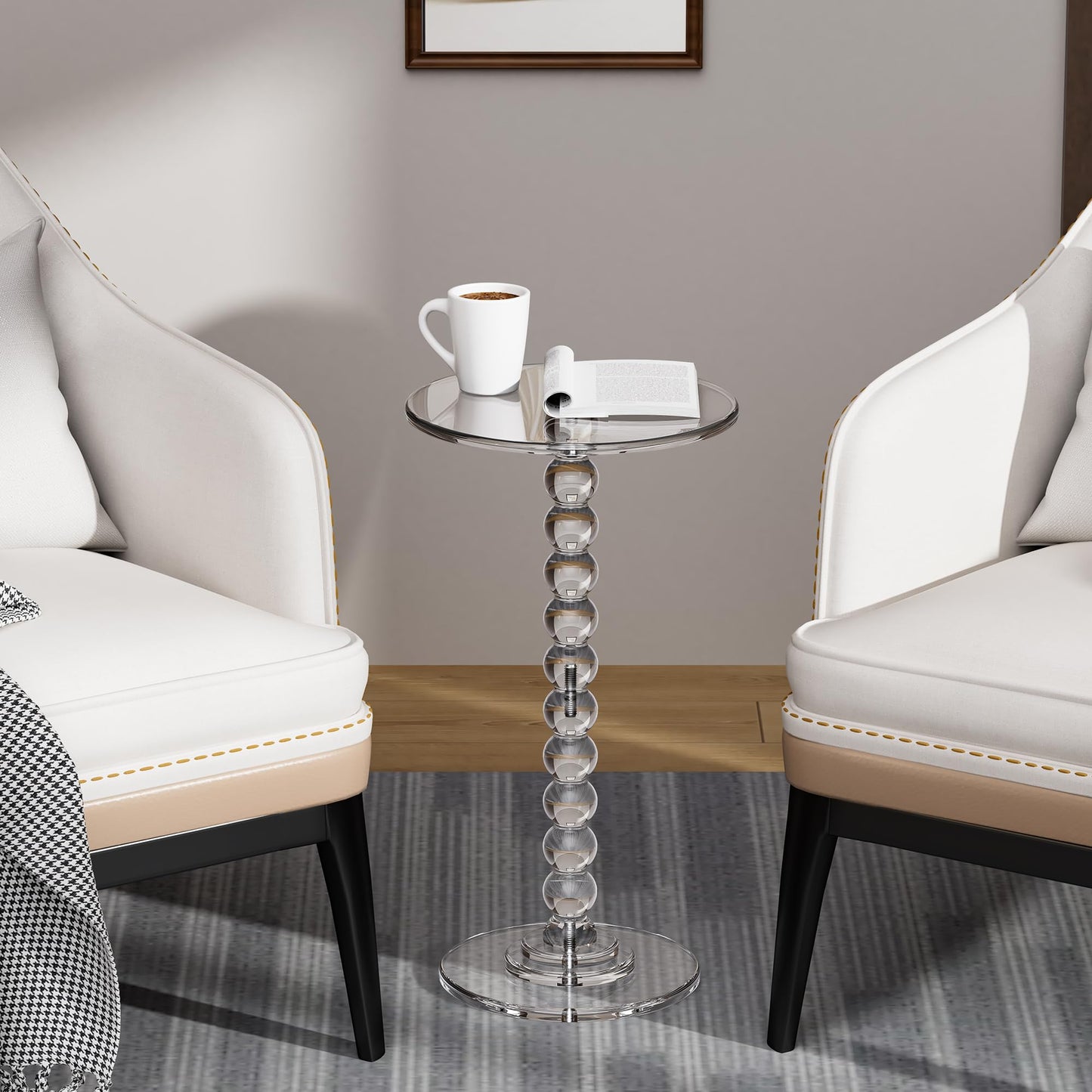 Dewrhiixe Acrylic Round Side Table, End Table with Pedestal Stand Drink Table Martini Accent Table Nightstand for Living Room, Bedroom Balcony