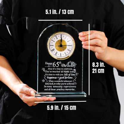65th Birthday Quartz Clock Gifts for Women Ladies, Happy 65th Birthday Crystal Keepsake Ornament Presents for Friends Mum Turning 65 Years Old