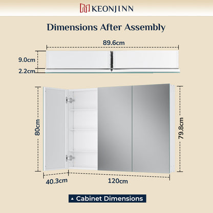 Keonjinn Bathroom Cabinets with Mirror - 120x80cm Aluminum bathroom Mirror Cabinets