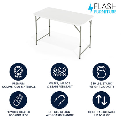 Flash Furniture Elon 4-Foot Height Adjustable Bi-Fold Granite White Plastic Folding Table