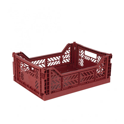 AYKASA Folding Crate, Sturdy Folding Box, Plastic, Stackable, Tile Red, Midi (40 x 30 x 14 cm)