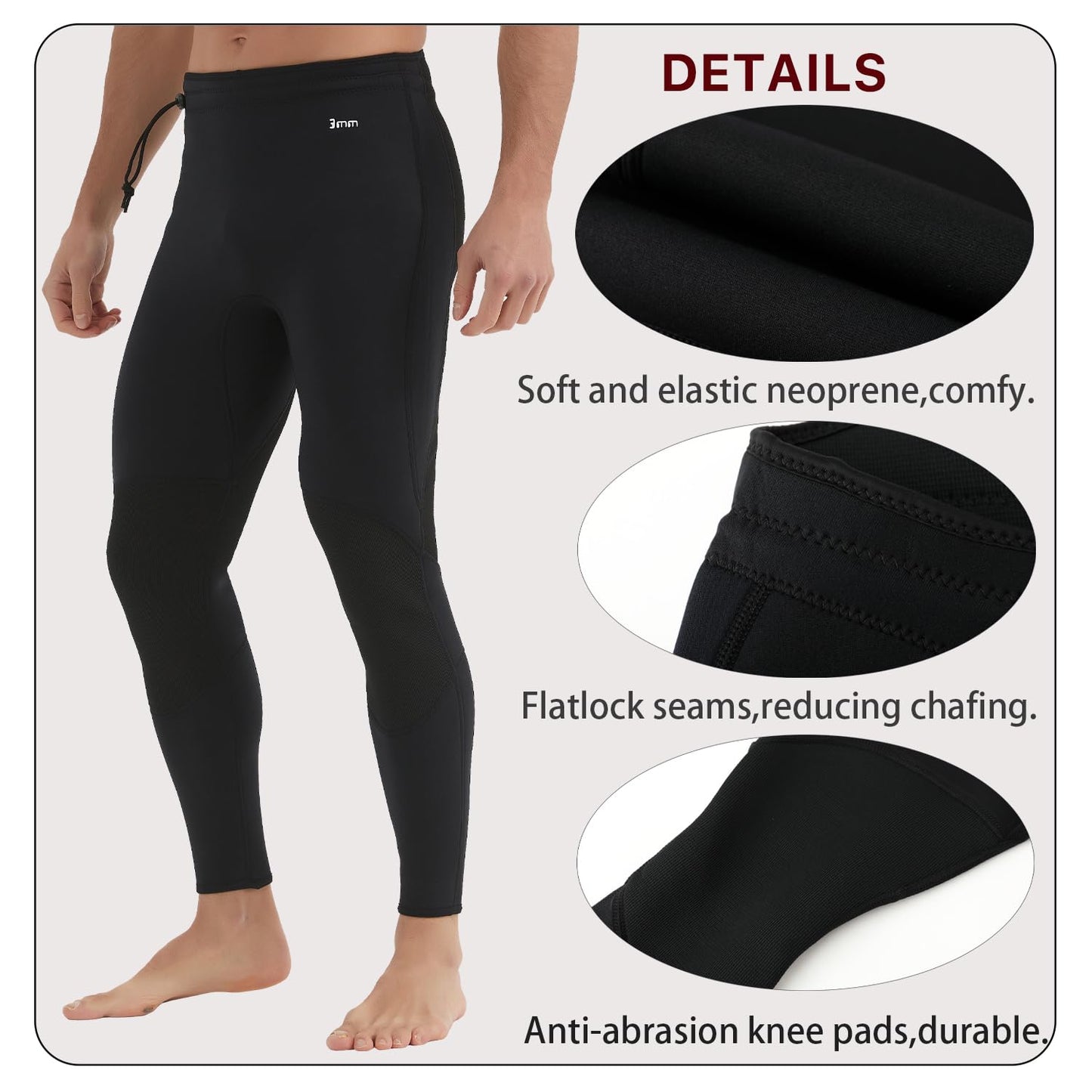Lemorecn Wetsuits Pants 3mm Neoprene Swimming Canoeing Pants(UK1031-S?