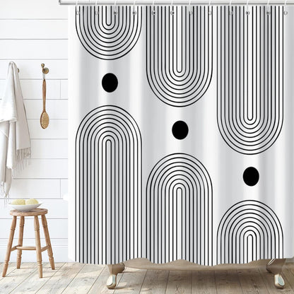 GKLEASG White and Black Shower Curtain, Boho Minimalist Mid Century Modern Arch Geometric Machine Washable Waterproof Fabric for Bathroom Bathtub