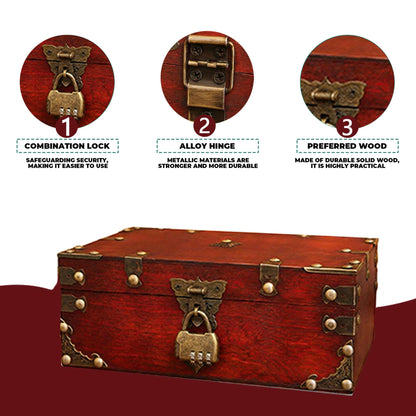 SZHUGEKI Vintage Wooden Treasure Chest Box with Lock, 24 x 17 x 9.5 cm