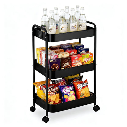 3 Tier Metal Storage Trolley on Wheels Kitchen Trolleys Utility Rolling Cart with Handle,Mesh Storage Cart Bathroom Cart Veg Rack and Multi-Purpose