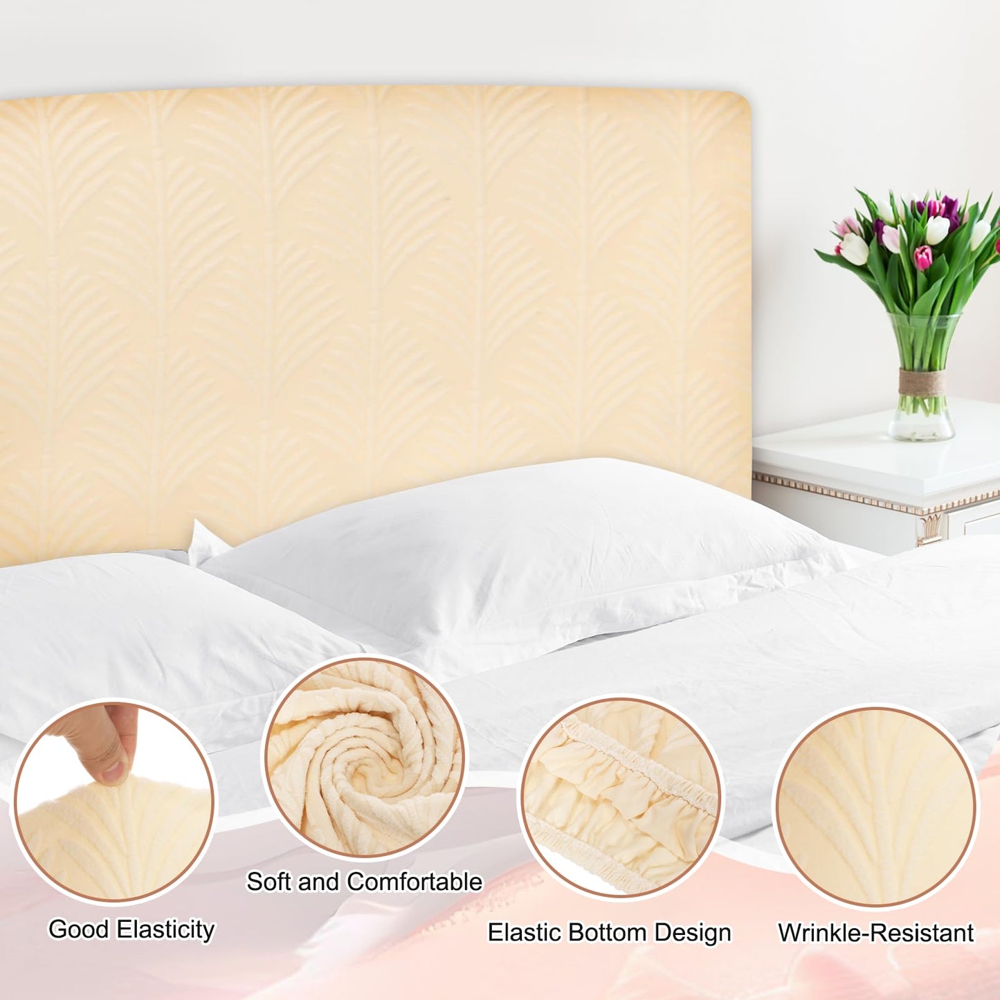 sourcing map Bed Headboard Slipcover, 200cm Jacquard Fabric Stretch Protector Covers, Dustproof Cover for King Size Headboard Bedroom Decor, Beige