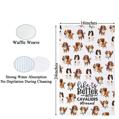 PXTIDY King Charles Cavalier Dog Kitchen Towel Life Is Better With Cavaliers Around King Charles Spaniel Towel Dog Mom Gifts
