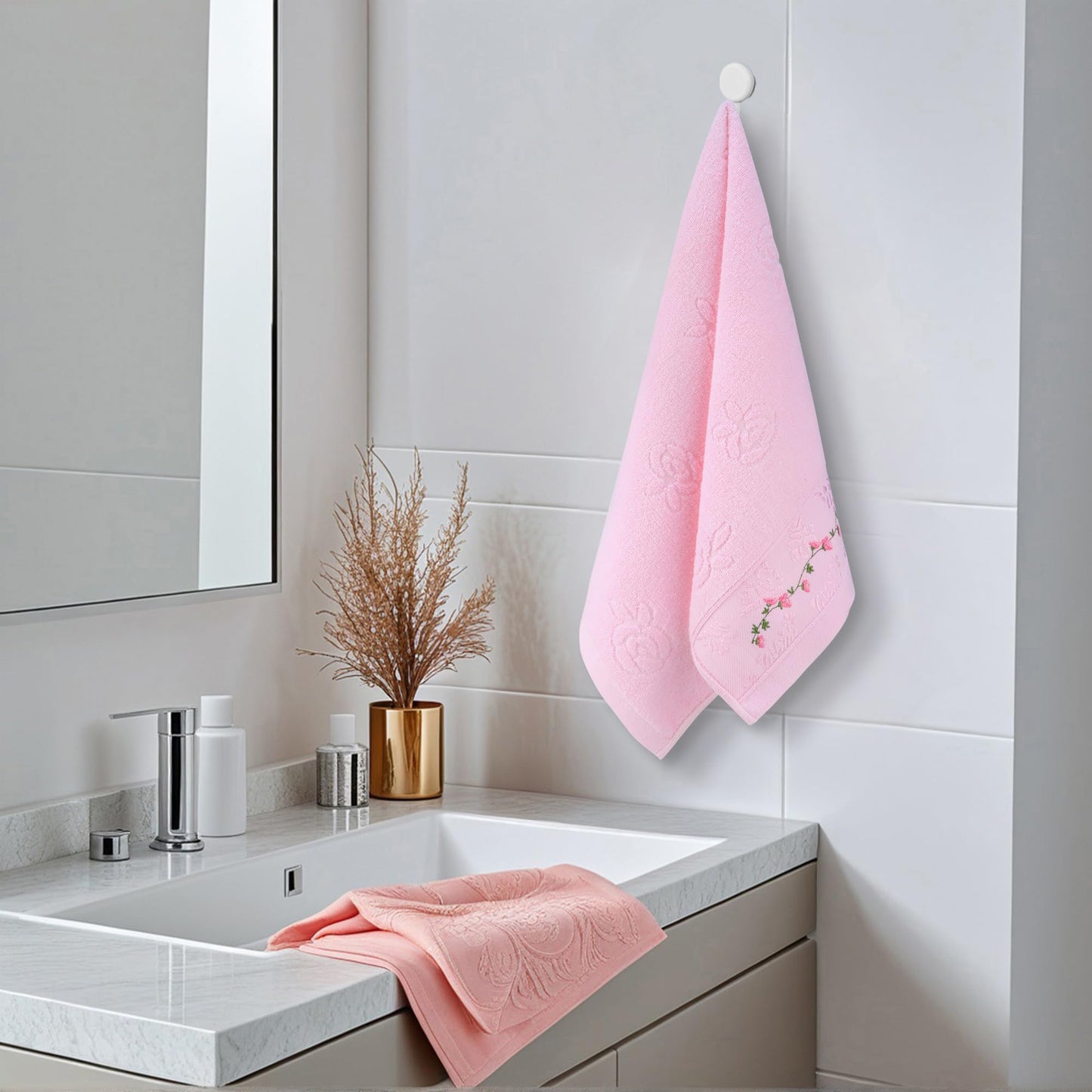 HMETOL Soft Absorbent Floral Embroidered Hand Towels for Bathroom Kitchen