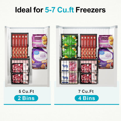 iSPECLE Freezer Baskets for Chest Freezers, 2 Pack Fits 12" Pizza Adjustable for 5 to 7 Cu.Ft Chest Freezer, Stackable Wire Baskets with Handles