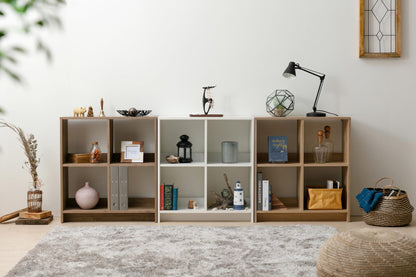 Iris Ohyama,Wooden Open Shelf, 4 Cube storage unit, Organiser, Modern design, Living room, Bedroom, Study room,WOS-4 - Light Brown