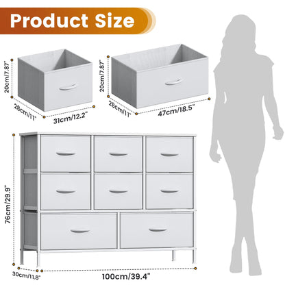 Feonase Chest of Drawers,Bedroom Dresser with 8 Fabric Drawers, Metal Frame & MDF Wood Top, Adjustable Feet, Storage Organizer Unit for Bedroom
