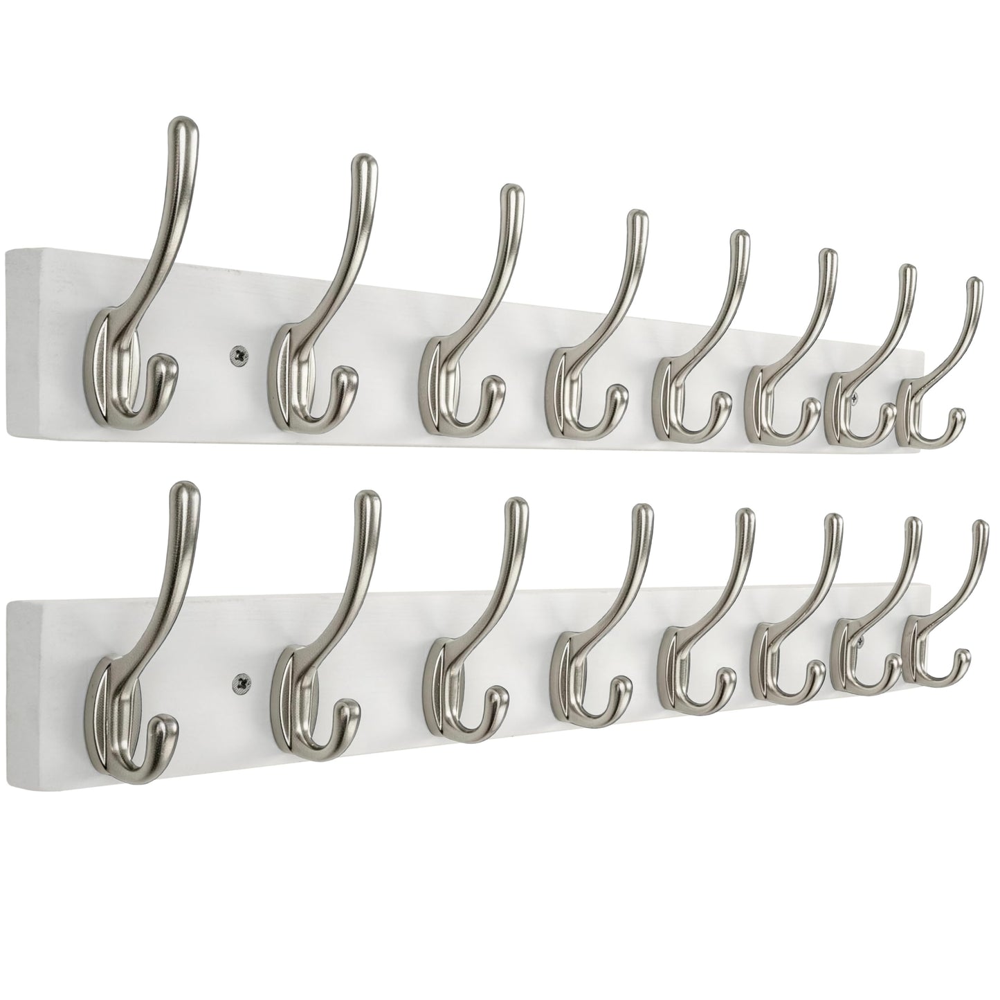 HONSKY Wall Coat Rack - 8 Double Hooks (56cm) | Wooden & Metal Towel/Coat Hanger for Entryway, Bathroom, Bedroom, Garage | Easy Install