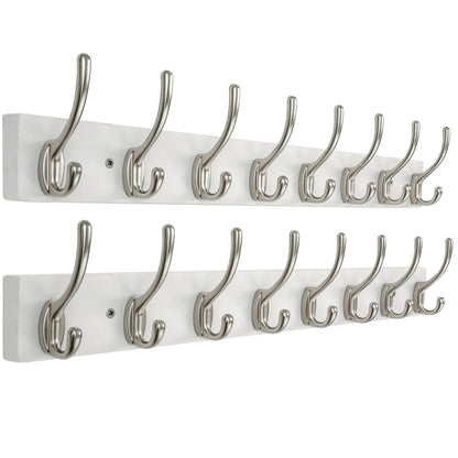 HONSKY Wall Coat Rack - 8 Double Hooks (56cm) | Wooden & Metal Towel/Coat Hanger for Entryway, Bathroom, Bedroom, Garage | Easy Install