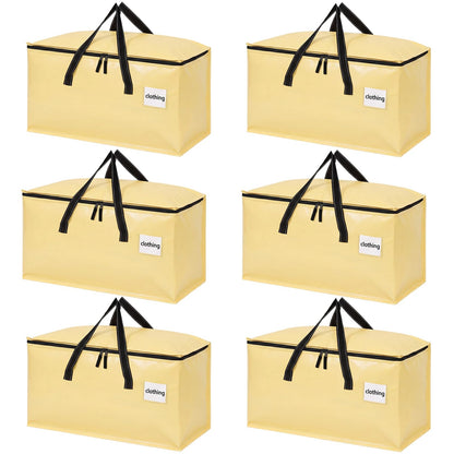 Dntorx 6 Pack 90L Moving Bags,Waterproof Moving Boxes with Zips,Pale Yellow