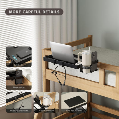 Magheo Bedside Shelf Metal, Clip-On Bunk Bed Shelf for Top Bunk, Heavy Duty Bed Side Table Tray for College Dorm Room Essential