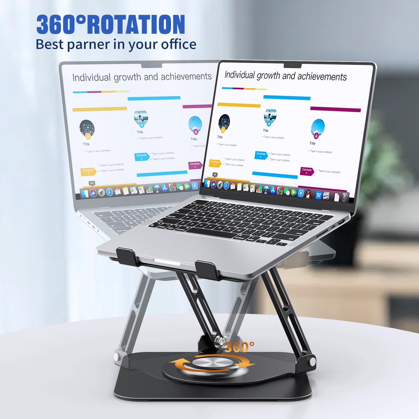 JOYEKY Laptop Stand for Desk, Adjustable Computer Stand with 360° Rotating Base, Ergonomic Laptop Riser for Collaborative Work