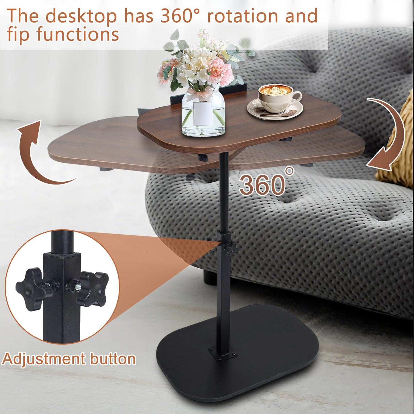 Kiss Me C-Shape Large Side Table Adjustable Height 360 Swivel Detach Baffle