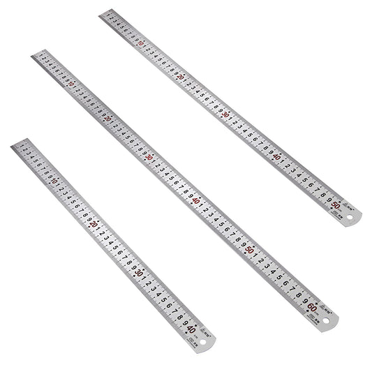Siumir Metal Rulers 3Pcs, 40/50/60cm (16/20/24in) Dual Side Precision Long Stainless Steel Ruler Kit Straight Edge Measuring Tool for Office