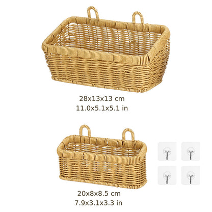 2 Pcs Wall Hanging Basket Set, Rattan Storage Basket with Hooks,2 sizes for kitchen bathroom garden