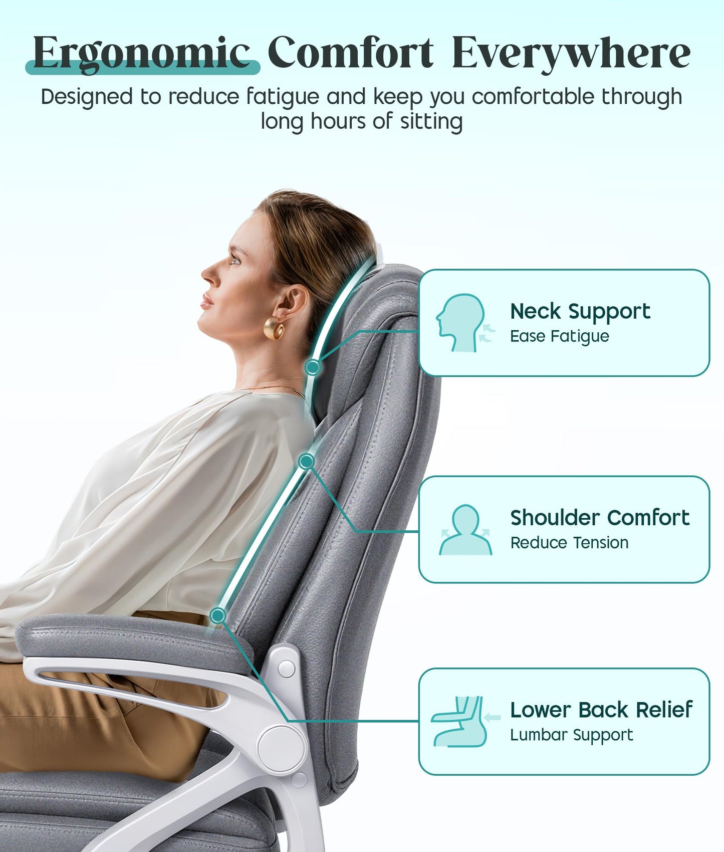 CHI ENERGY Executive Office Chair, Ergonomic Desk Chair with Padded Flip-up Armrests and Cushion