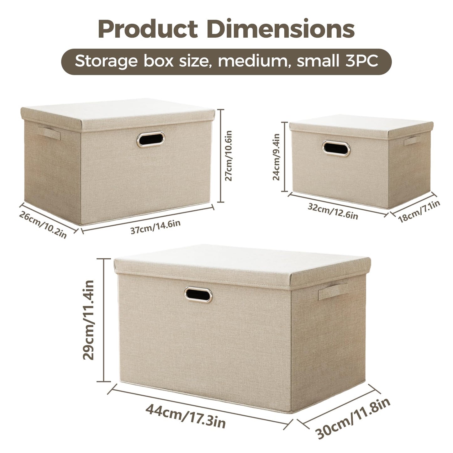 CHUNGG 3 PCS Large Fabric Storage Boxes with Lid, Wardrobe Organiser Cube Boxes with Handle with Lids