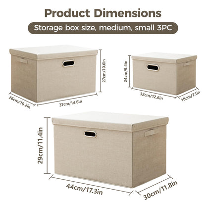CHUNGG 3 PCS Large Fabric Storage Boxes with Lid, Wardrobe Organiser Cube Boxes with Handle with Lids