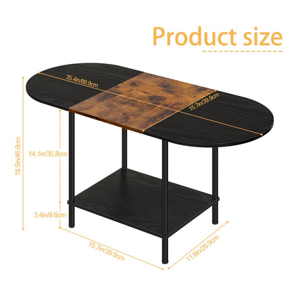 Shinoske Small Coffee Table Living Room Table Industrial Side Table Wood Coffee Table with Storage Shelf Metal Frame for Home Office, Brown & Black