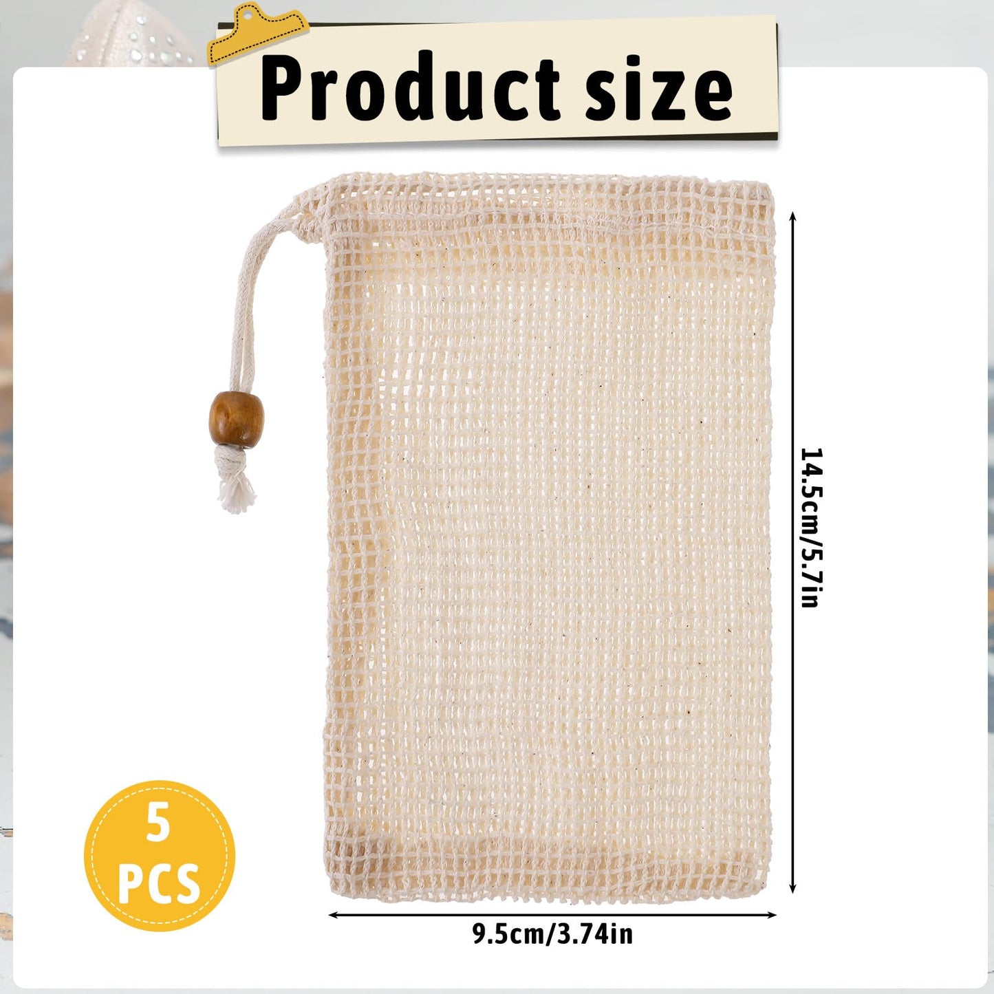 5 Sisal Soap Bags - Natural Fiber Soap Savers with Drawstring for Bath & Shower