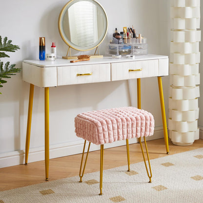 IBUYKE Makeup Vanity Chair, Rectangular Footrest Stool, Pink WBD003P