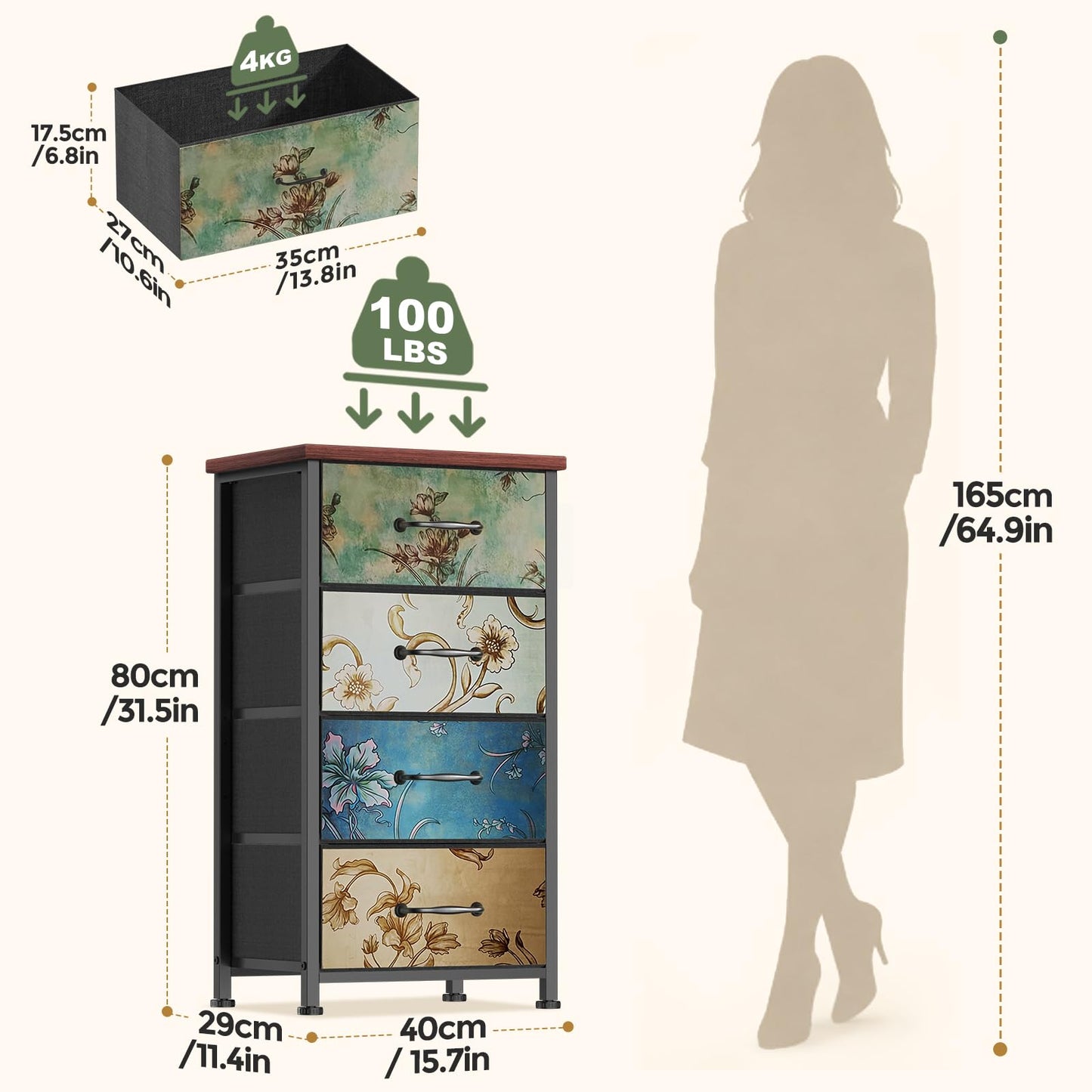 LNZHAO Chest of Drawers Bedroom Furniture with 4 Drawers