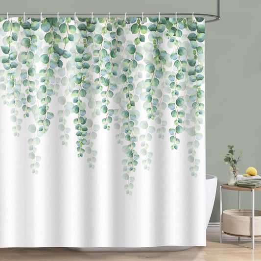 Bonhause Eucalyptus Green Leaves Shower Curtain 180 x 180 cm Leaf Plants Bathroom Curtain Waterproof Mildew & Mould Resistant Polyester Fabric Bath