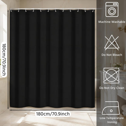 FAVORTALK Black Shower Curtains Waterproof Polyester Fabric Shower Curtain Mould Proof Mildew Resistant 180x180cm Solid Bathroom Curtain Set with 12