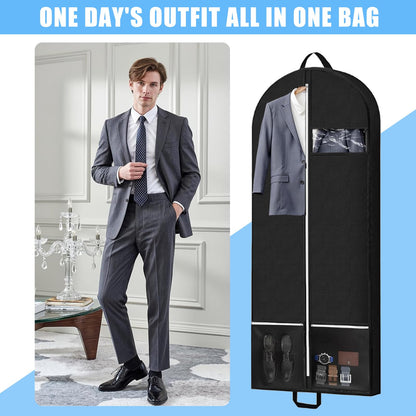 2 Pack Garment Bags for Hanging Clothes, 54x23x4 Inch Foldable Suit Cover with Clear Zipper Pockets & Handles, Heavy Duty Storage Carriers for Travel