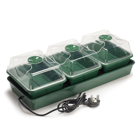 EarlyGrow Heated Electric Shatter Resistant 3-Bay Windowsill Propagator with Capillary Mat and Tray (Self-Watering)